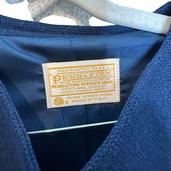 Pendleton Vintage 1970s Navy Blue Wool Tweed Midi Skirt Suit | Size 10 - Picture 9 of 11